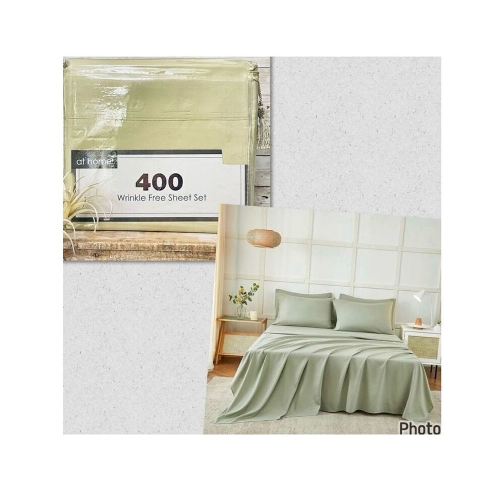 NWT At Home Gorgeous King Green Sage 4 Pc Soft Wrinkle Free microfiber Sheet Set